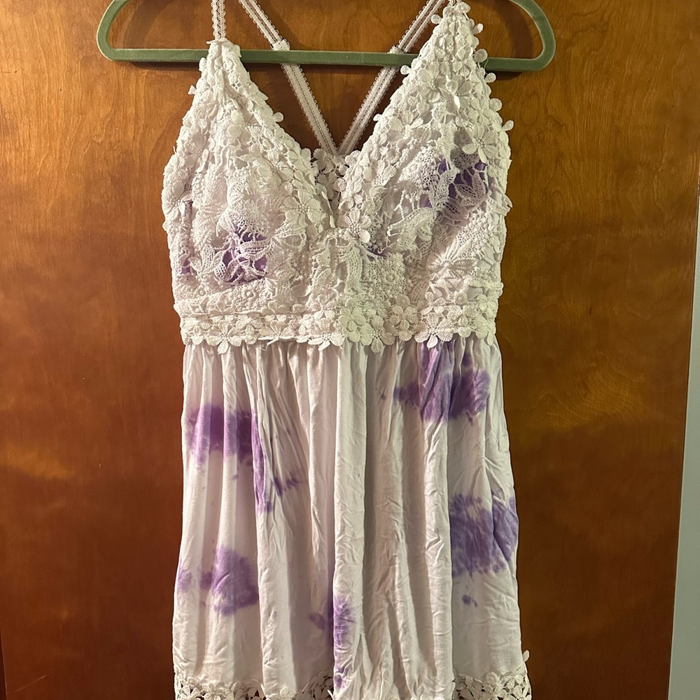 White Birch Lace Trim Lavender Tie-Dye Tank